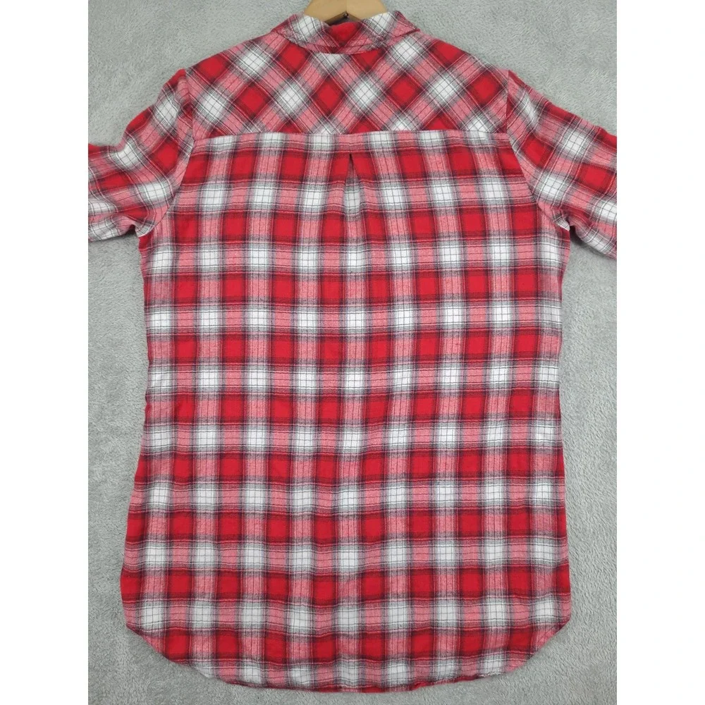 KUT from the Kloth Womens Flannel Shirt Plaid Button Down Long Sleeve‎ Red Plaid